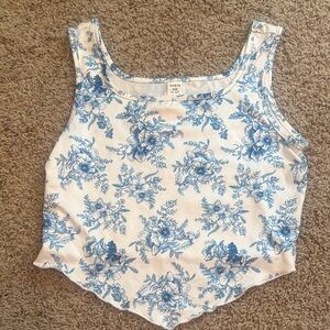 Worn Once SHEIN White and Blue Floral Tank